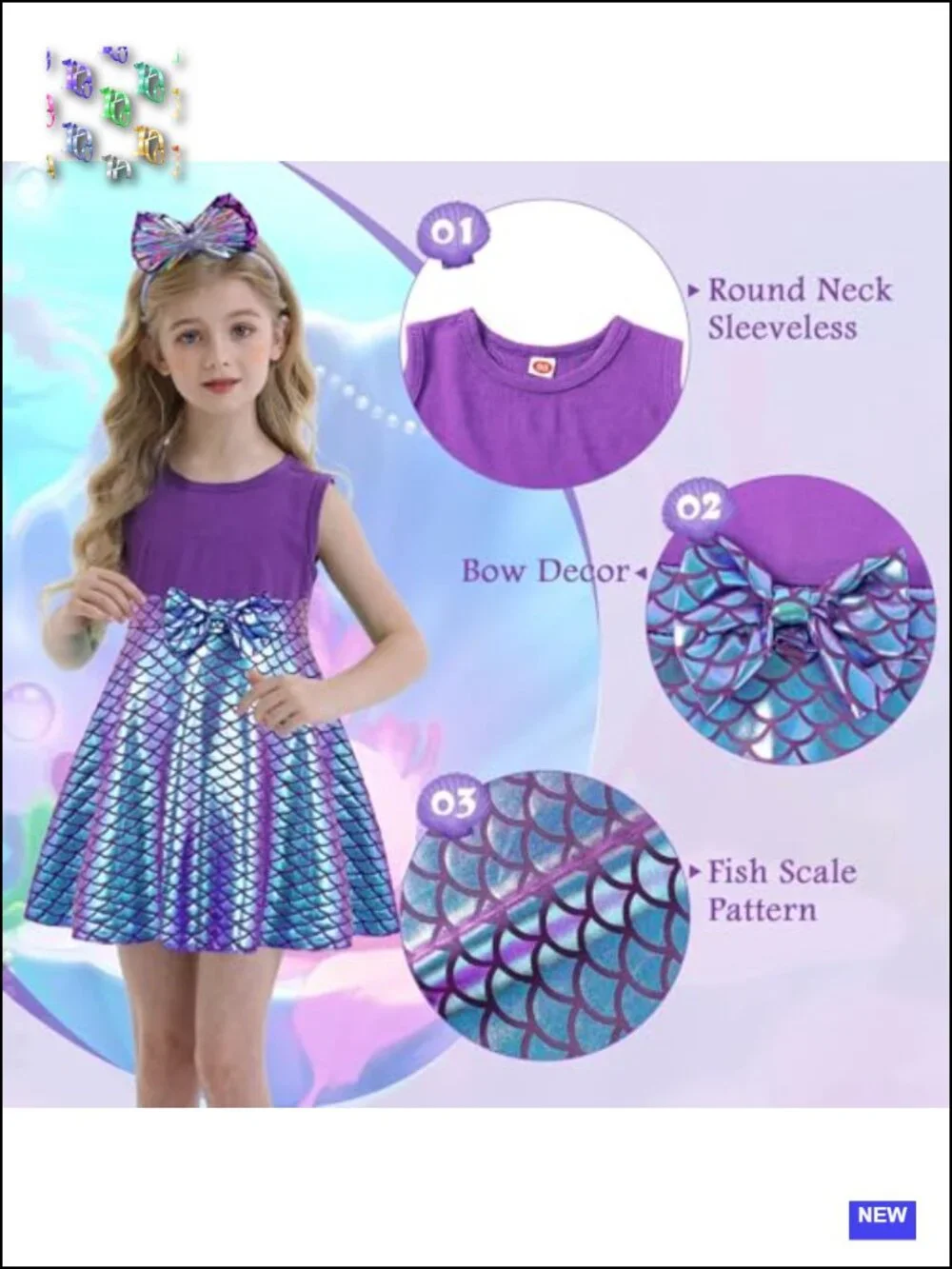Toddler Mermaid Princess Dress Halloween Cosplay Costume Cotton